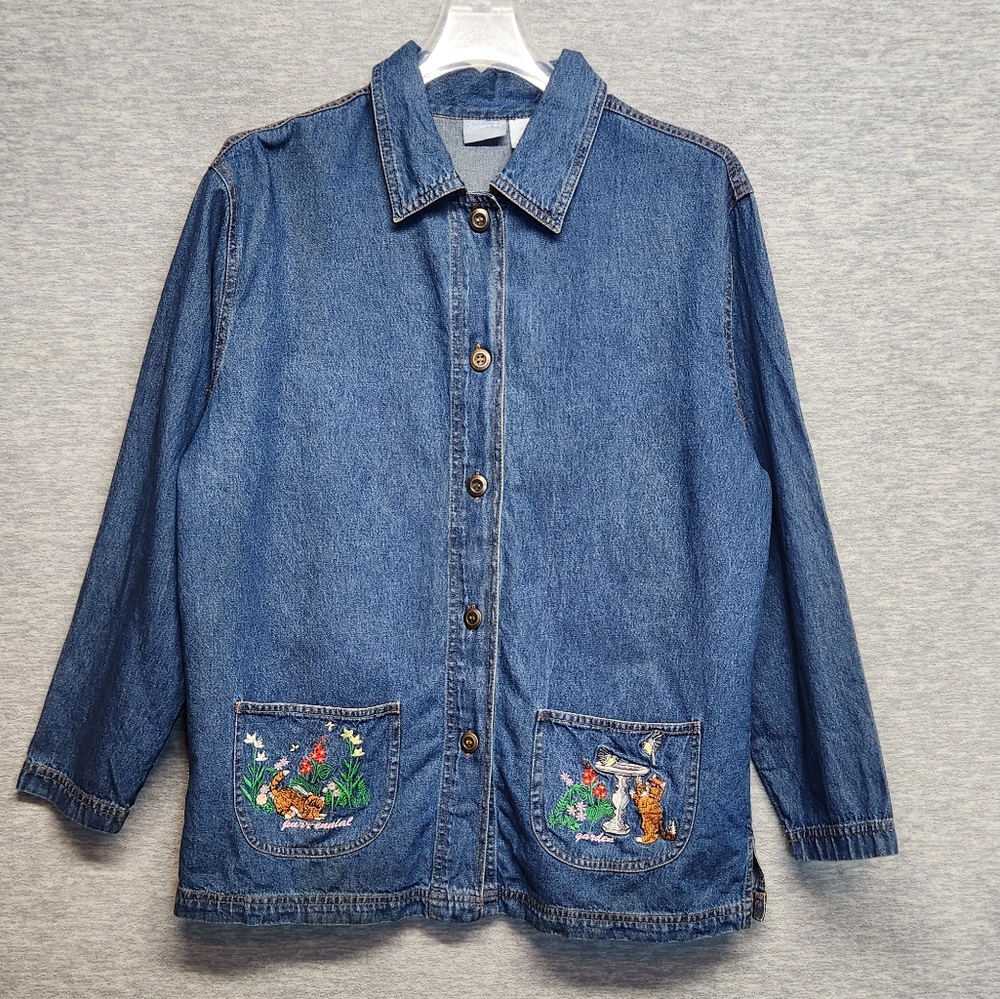 Vintage 90s Blair Denim Jacket Kodak Patches Hot Air Balloon Kittens embroidery